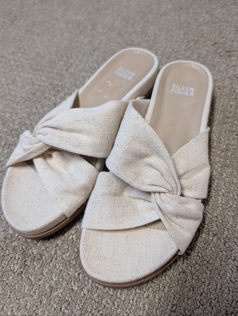 Eileen Fisher Womens Shoes Beige Fabric Dello Slide Sandals Size 6.5 Neutral